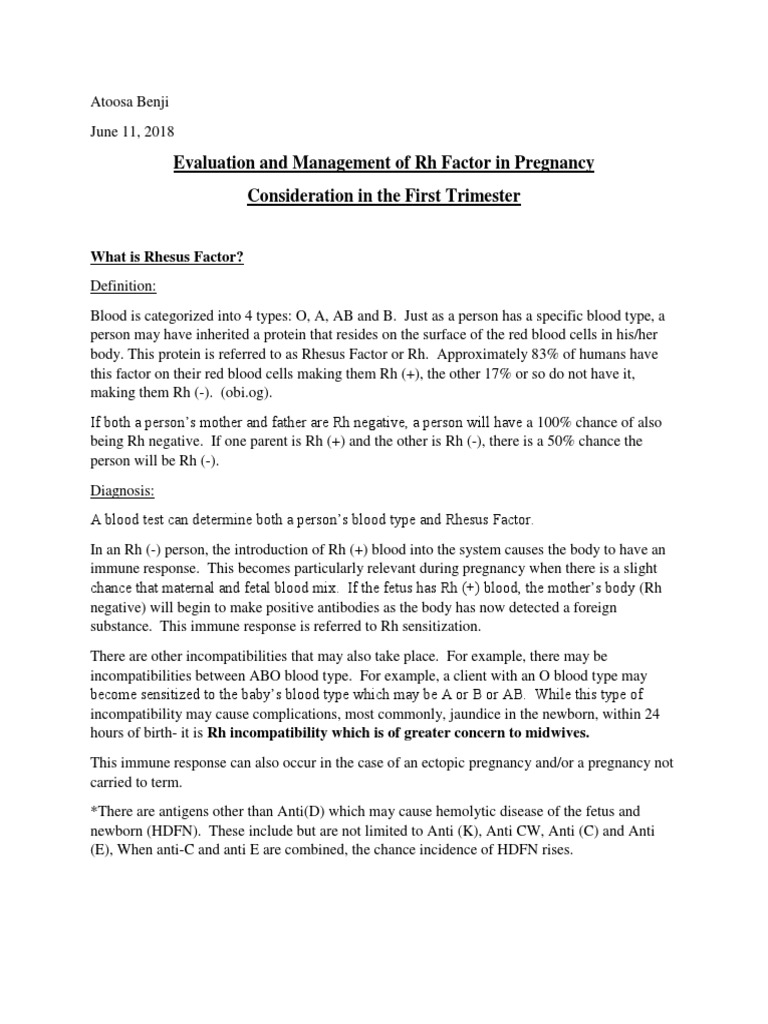 Mdwf 60 Clinical Testing Rh Factor In First Trimester Pg Blood Type Miscarriage