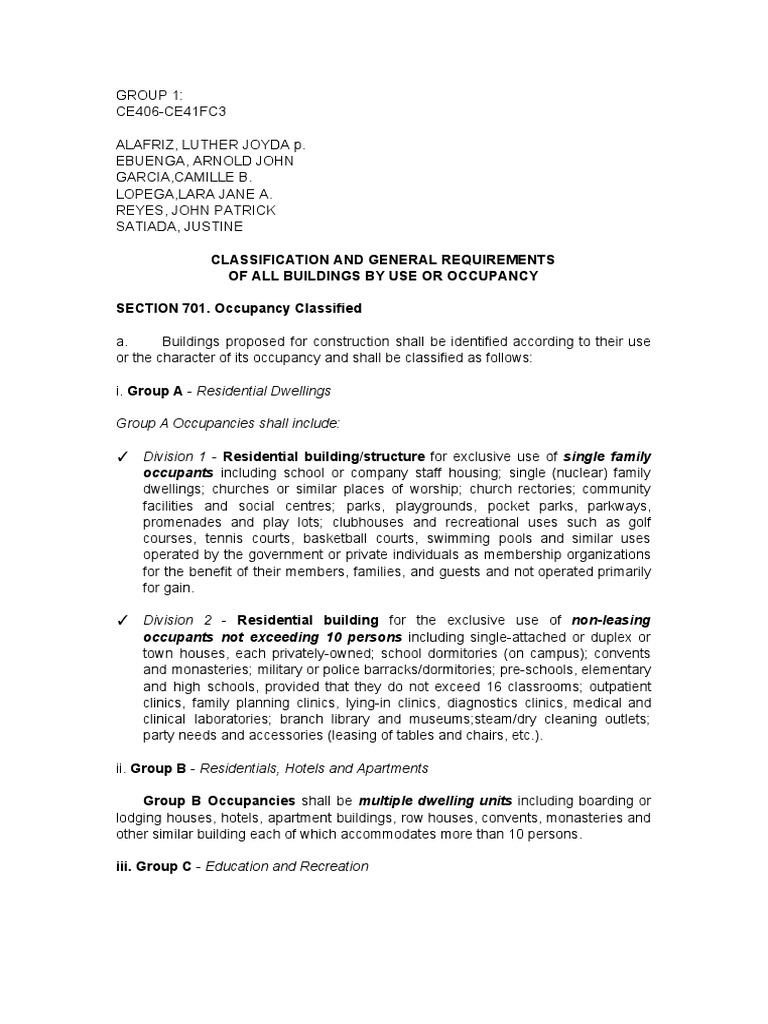 Classification and General Requirements of All Buildings by Use or