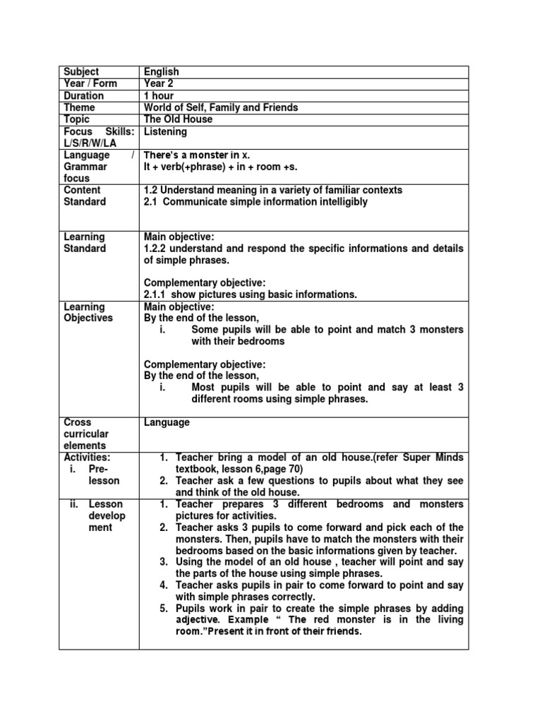 Lesson Plan Year 2 2018 PDF Lesson Plan Teachers