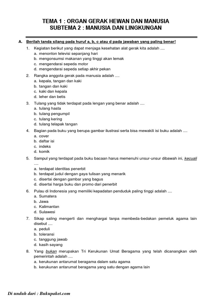  Latihan  Soal  Kelas  5  Tema 1 Subtema 2 pdf