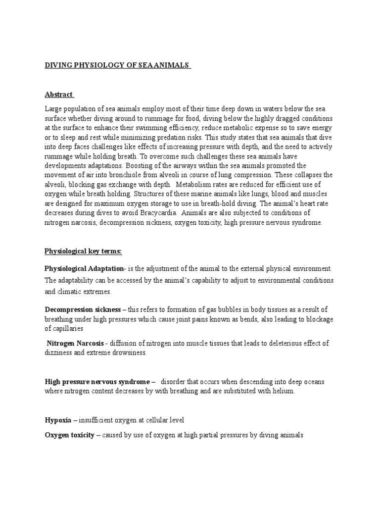Diving Physiology of Marine Animals | PDF | Underwater Diving | Breathing