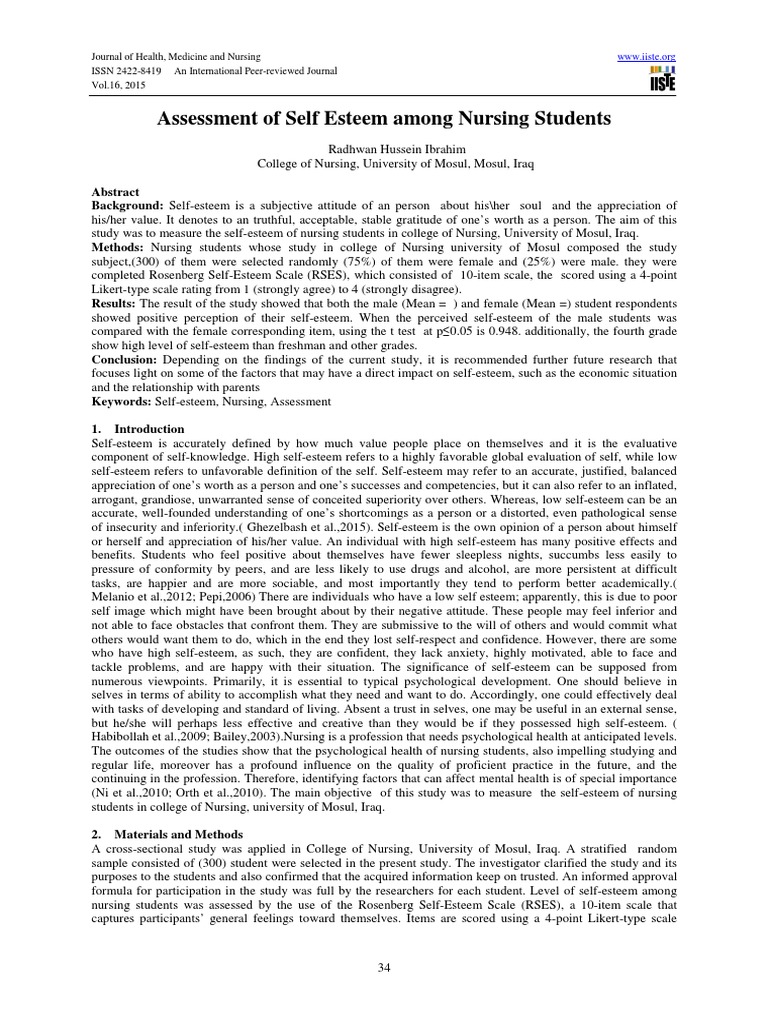 Assessment of Self Esteem Among Nursing Students | PDF | Self Esteem ...