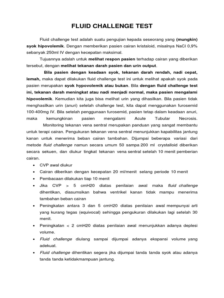 Fluid Challenge Test PDF