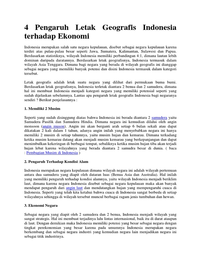4 Pengaruh Letak Geografis Indonesia Terhadap Ekonomi Pdf