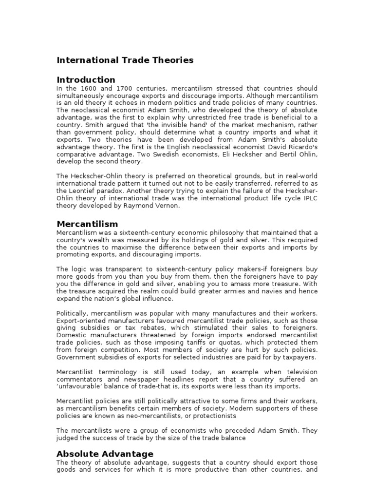 Mercantilism and Trade Theories Explained | PDF | Mercantilism ...