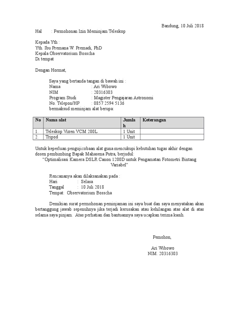 Surat Peminjaman Teleskop Pdf
