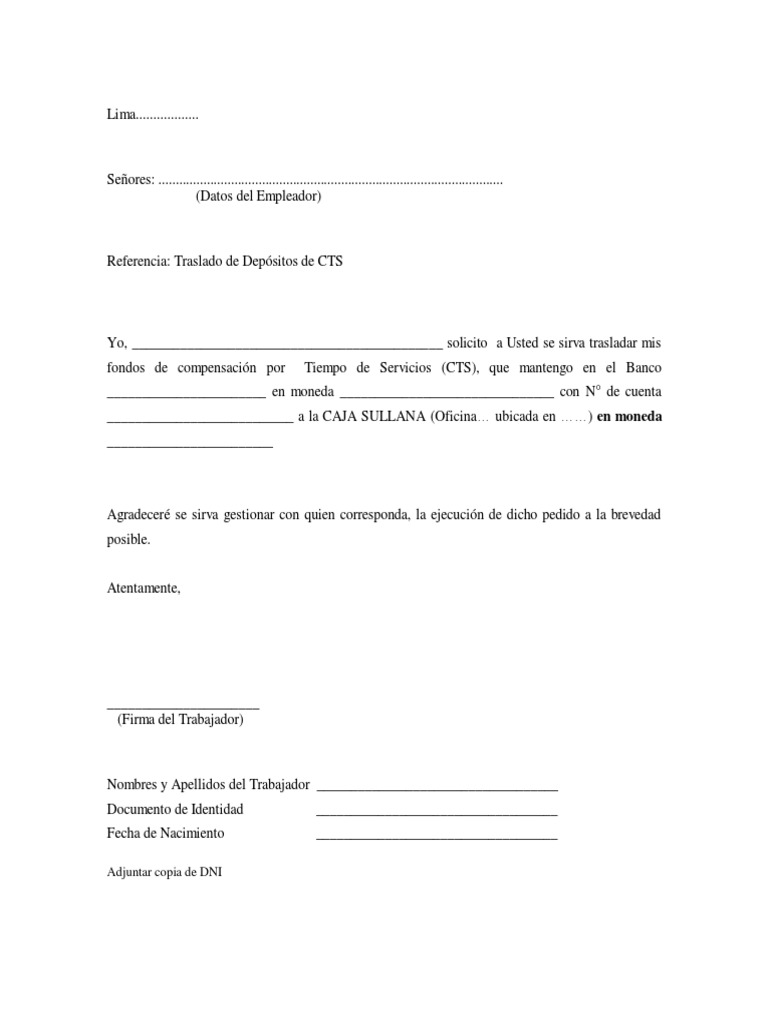 Modelo de Carta para Traslado de