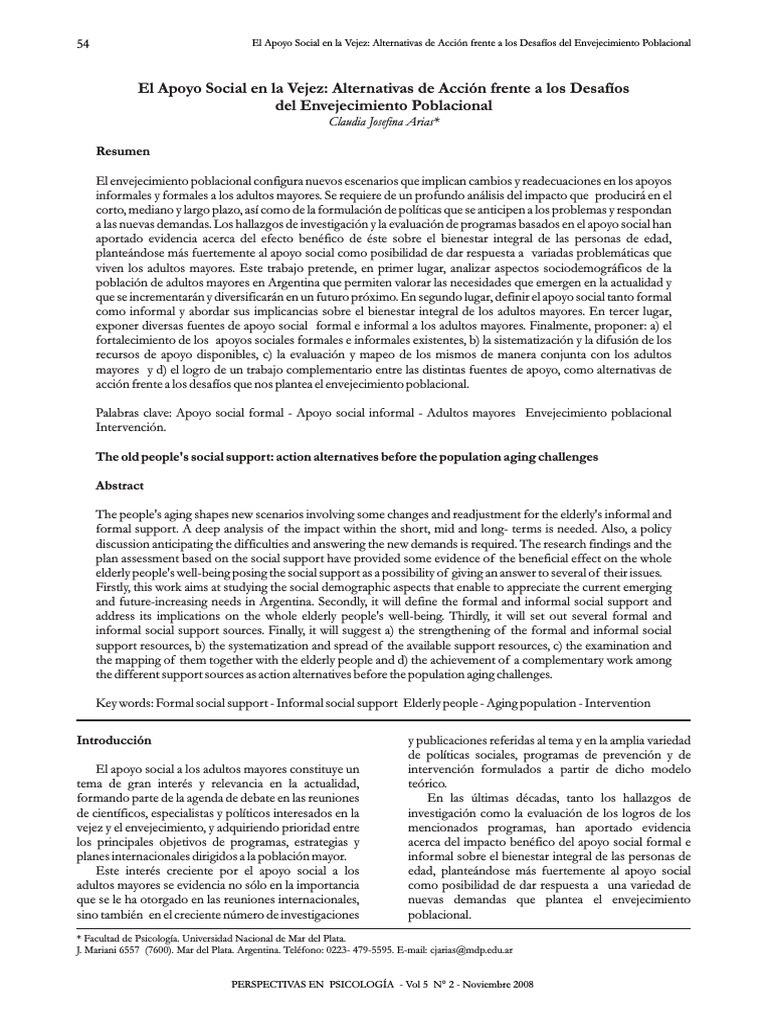 Apoyo Social en la Vejez: Retos y Soluciones | PDF | Adultos | Vejez