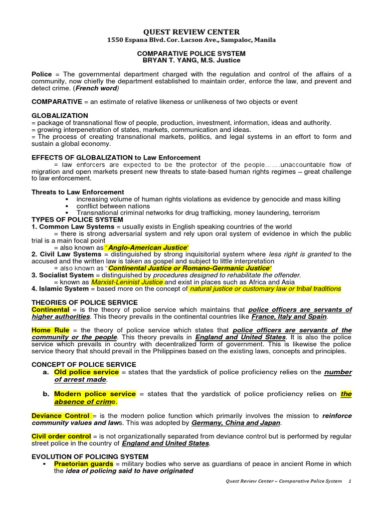 Lea 6 Comparative Police System Pdf Police Inspector