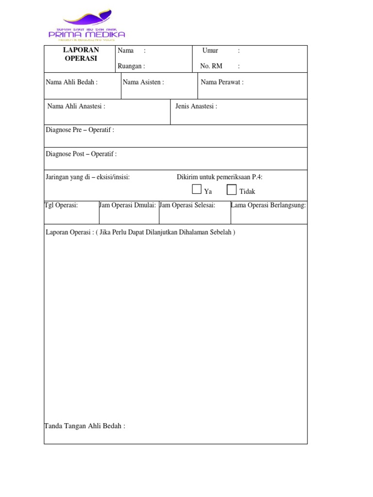 Formulir Laporan Operasi