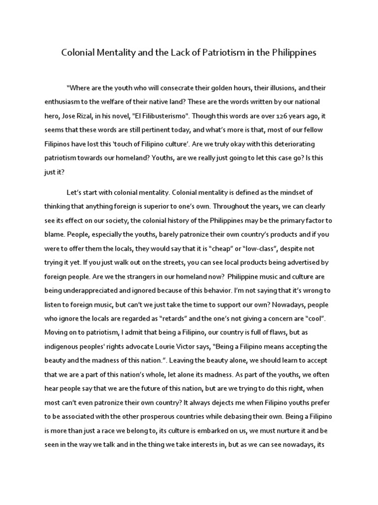 Colonial Mentality and Patriotism Issues | PDF | Philippines ...