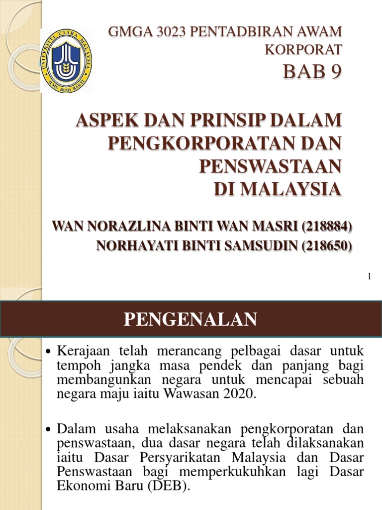 Bab 9 Pentadbiran Korporat Awam Slide Pdf
