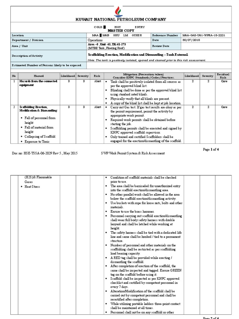 Scaffolding Risk Assessment Guidelines | PDF | Scaffolding | Risk ...