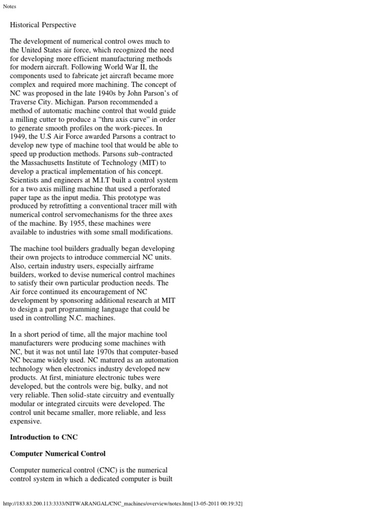 Notes On CNC PDF | PDF | Numerical Control | Machines