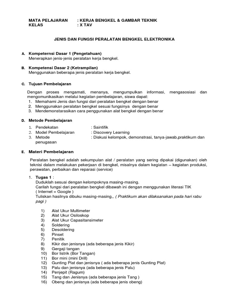 Jenis Dan Fungsi Peralatan Bengkel Elektronika