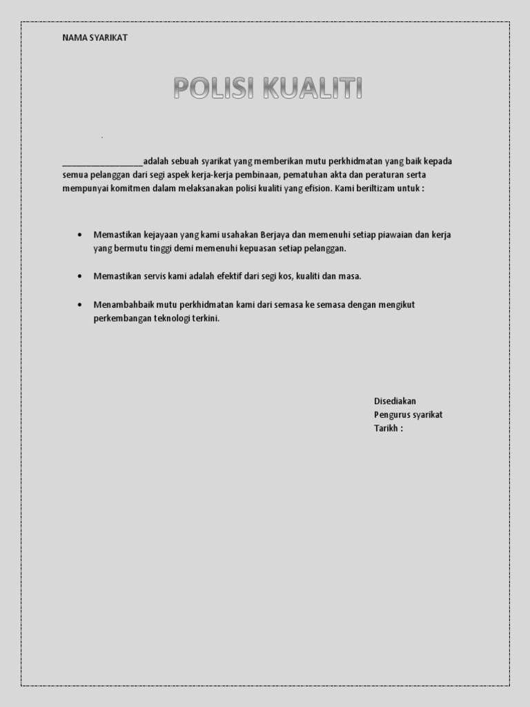 Score Cidb Polisi Kualiti Pdf