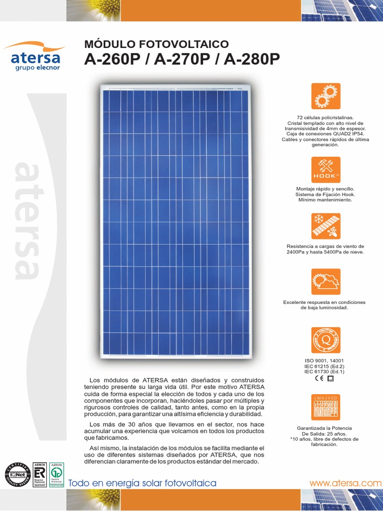 Atersa-270P 2018 | PDF | Energía solar | Panel solar