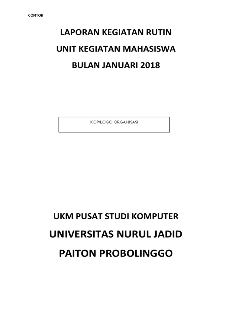 Contoh Laporan Kegiatan Rutin Bulanan Docx