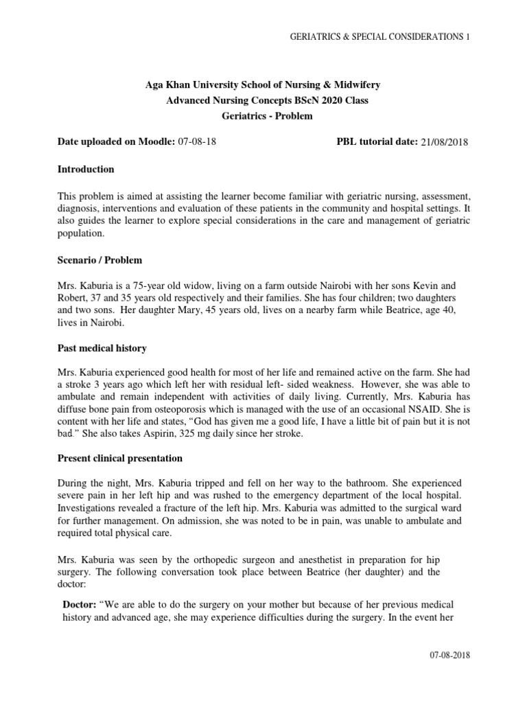 Geriatric Nursing: Case Study & Care Considerations | PDF | Geriatrics ...