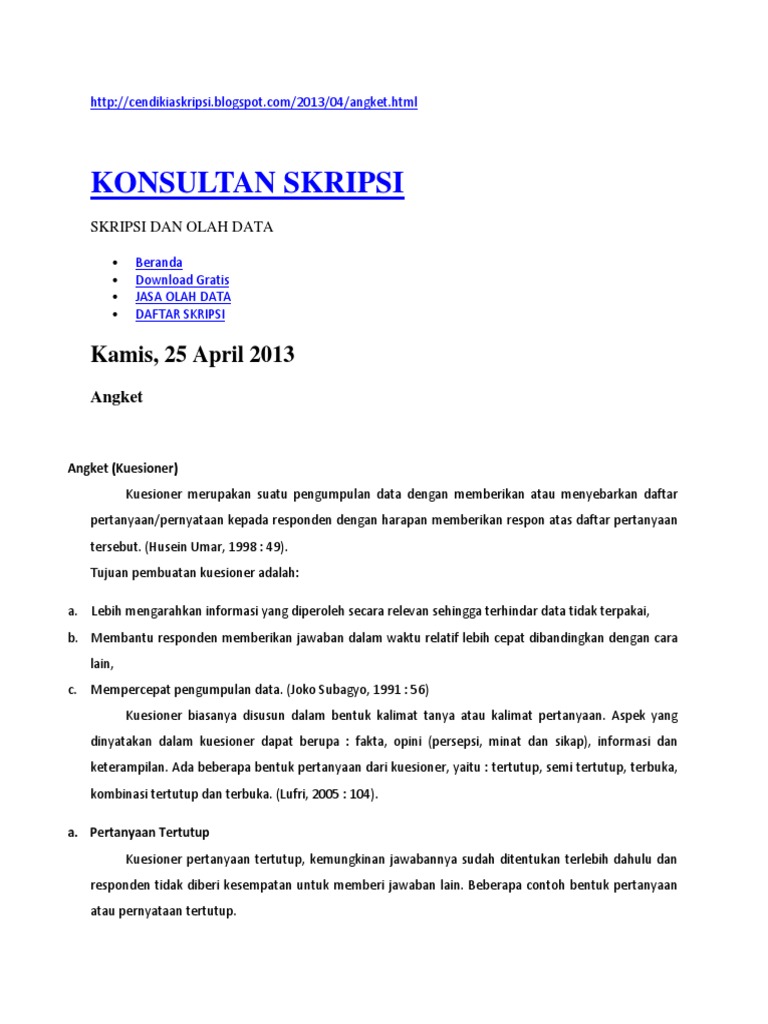 Contoh Angket Tertutup Dan Terbuka