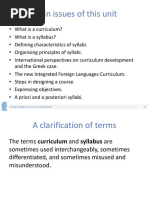 Main Issues of This Unit: Foreign Language Curriculum and Syllabus Design