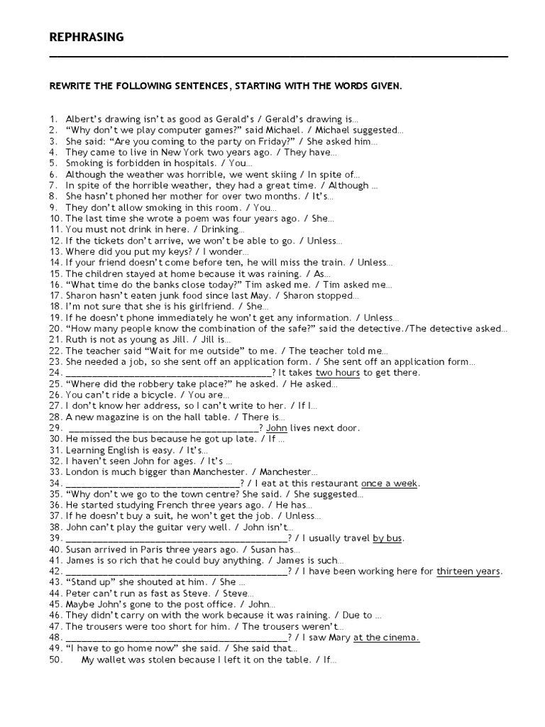 Rephrase Sentences | PDF