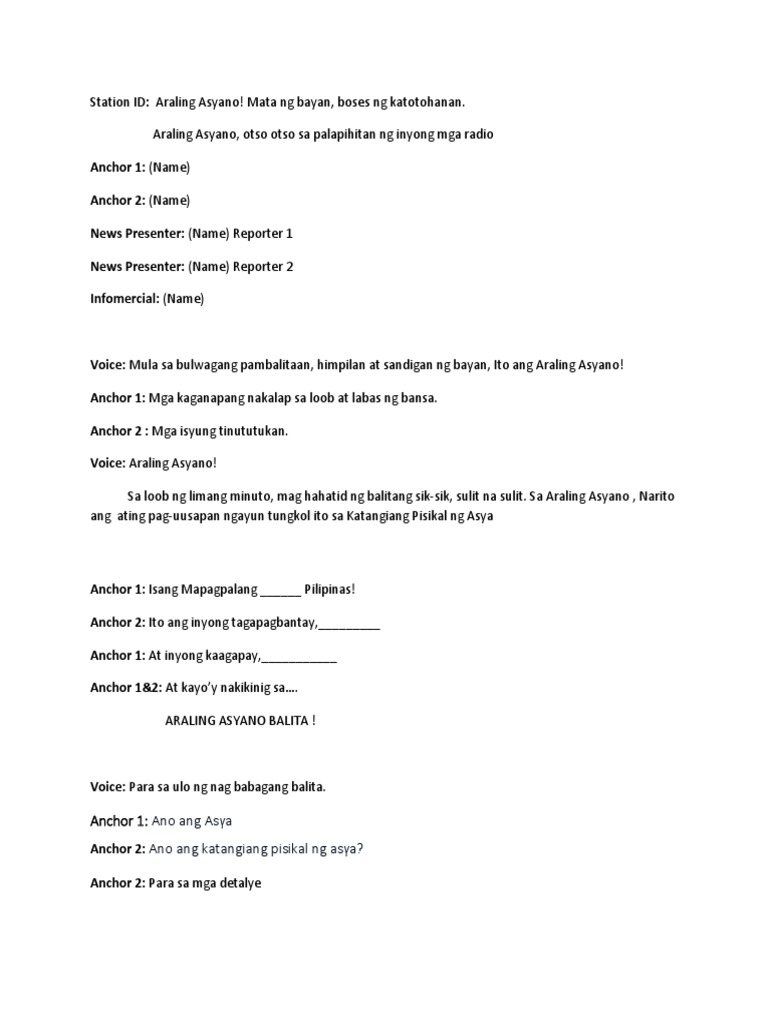 Filipino Radio Broadcasting Script Pdf