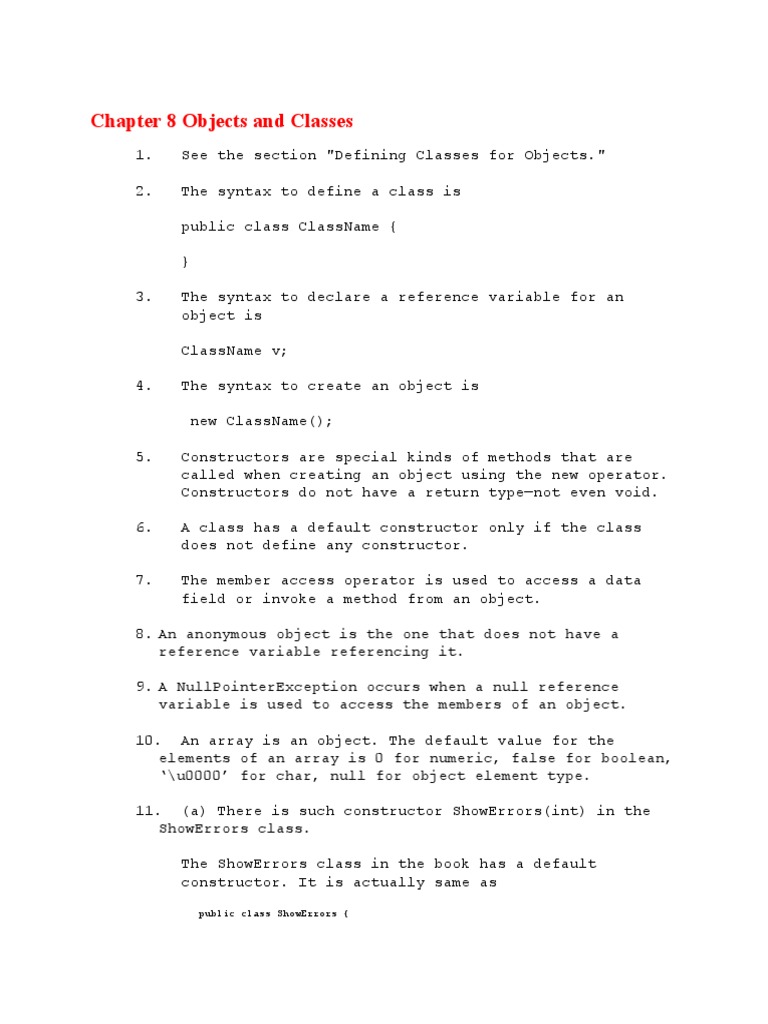 Chapter 8 Objects and Classes: Public Class Showerrors ( | PDF | Method ...