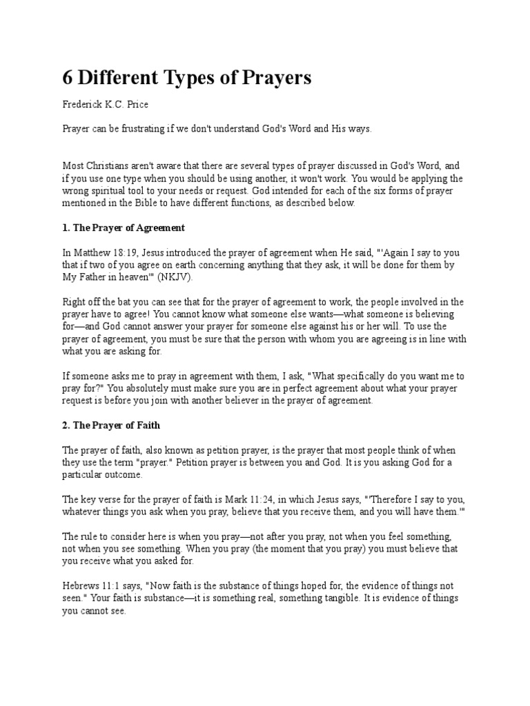 6 Different Types of Prayers PDF Intercession Prayer