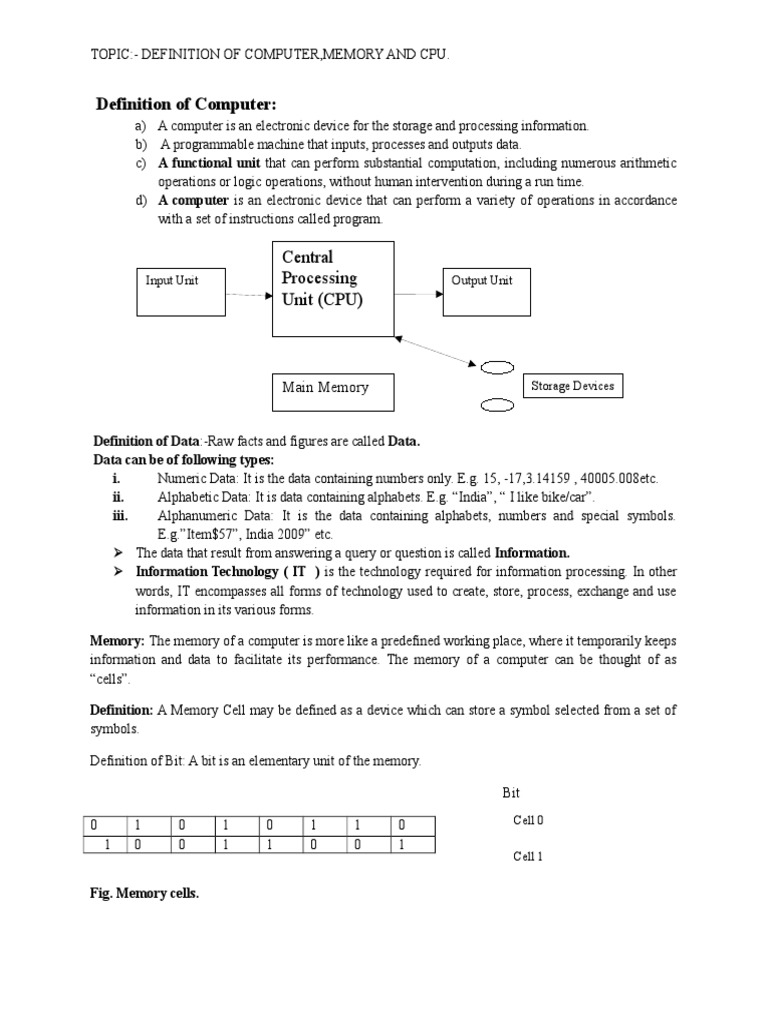 Computer, Memory, and CPU Definitions | PDF | Computer Data Storage ...