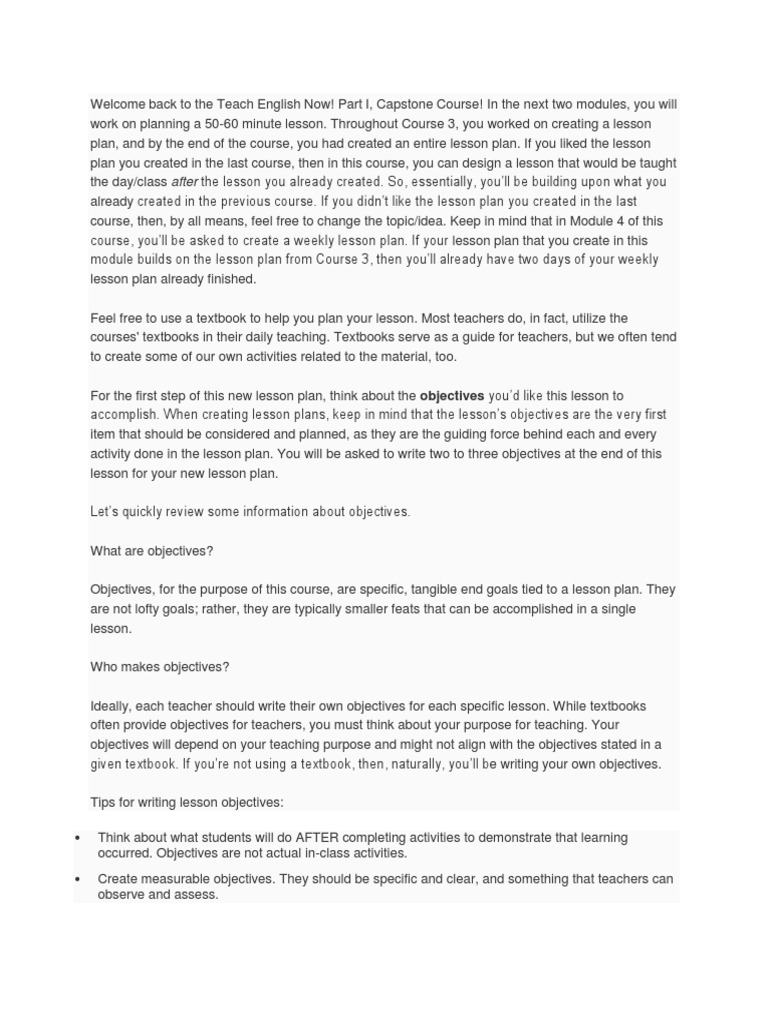 ESL Lesson Planning Guide | PDF | Lesson Plan | English As A Second Or ...