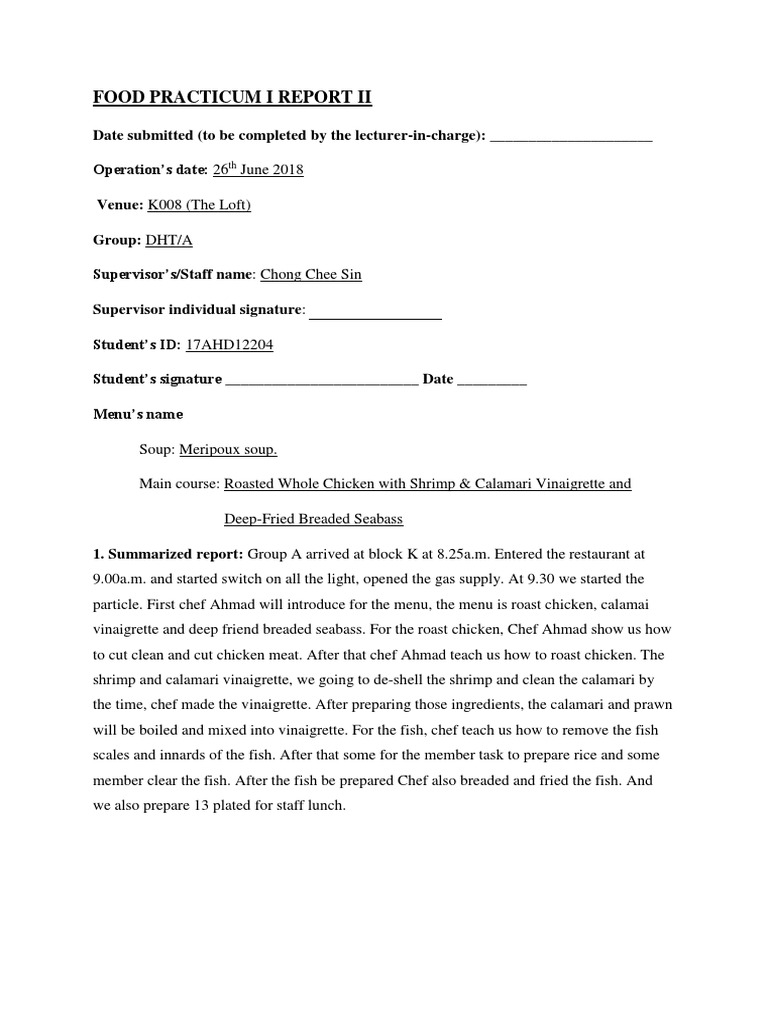Food Practicum I Report Ii | PDF