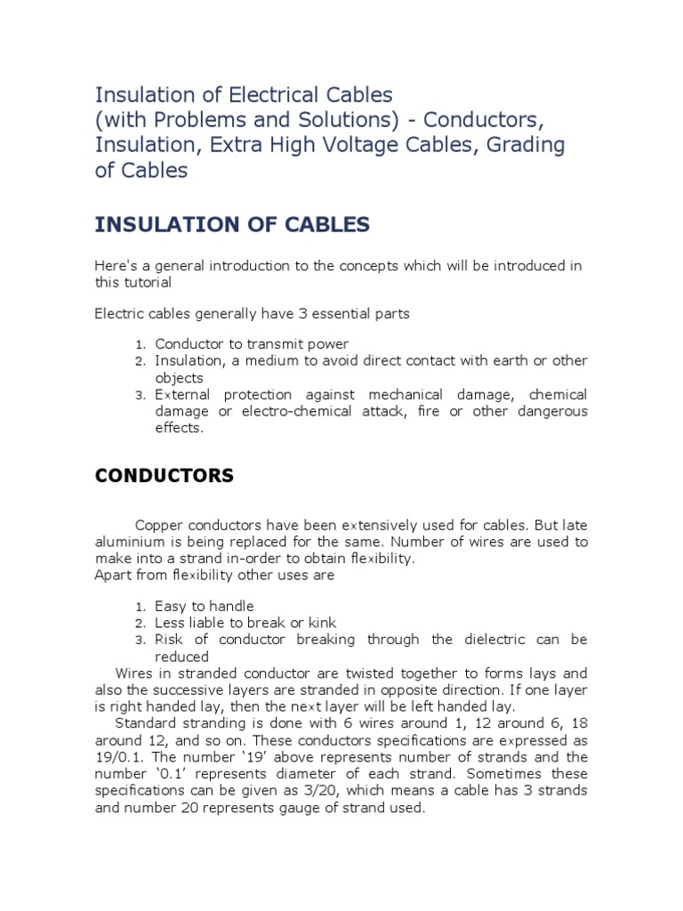 Tutorial Insulation of Electrical Cables | PDF | Coaxial Cable | Capacitor