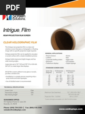 Intrigue Transparent Adhesive Rear Projection Film Pdf Holography Glasses