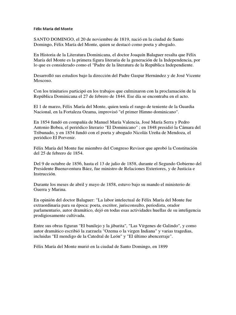 Félix María Del Monte República Dominicana Poesía
