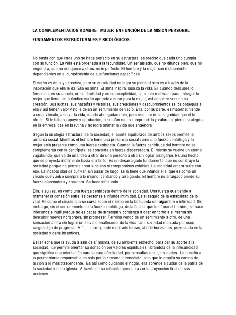 Complementacion Hombre Mujer PDF | PDF | Hombre | Mujer