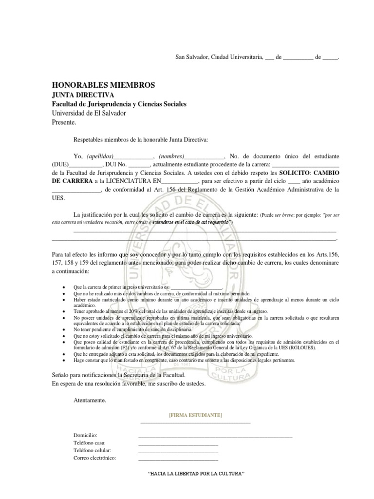 FORMATO SOLICITUD Cambio de Carrera Interno Gobierno
