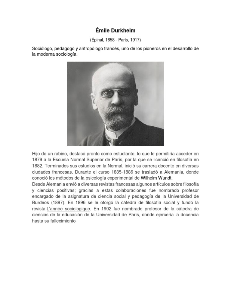 Émile Durkheim: Sociólogo, pedagogo y antropólogo francés, uno de los ...