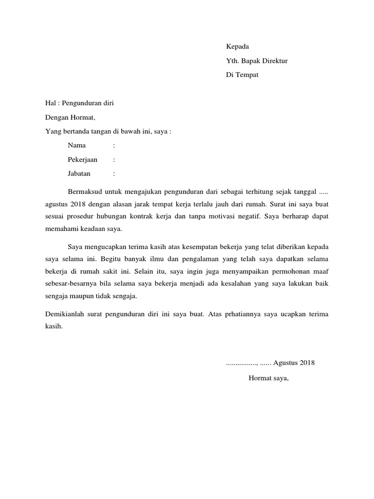 Contoh Surat Pengunduran Diri Jabatan Direktur - Simak 