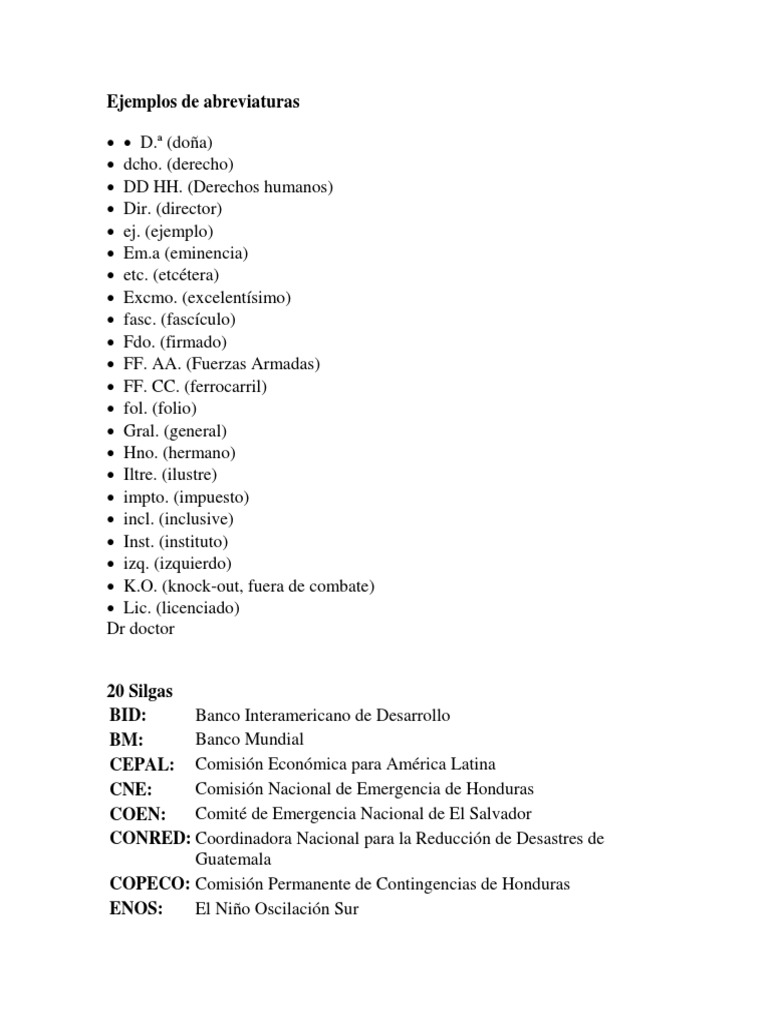 20 Abreviaturas y 20 Siglas