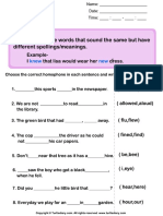 Choose The Correct Homophone in Each Sentence PDF