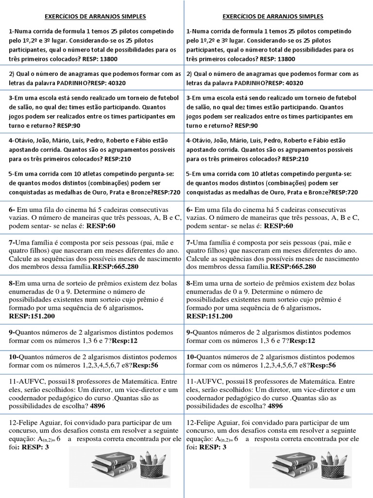 EXERCíCIOS DE ARRANJOS SIMPLES | PDF | Esportes | Lazer