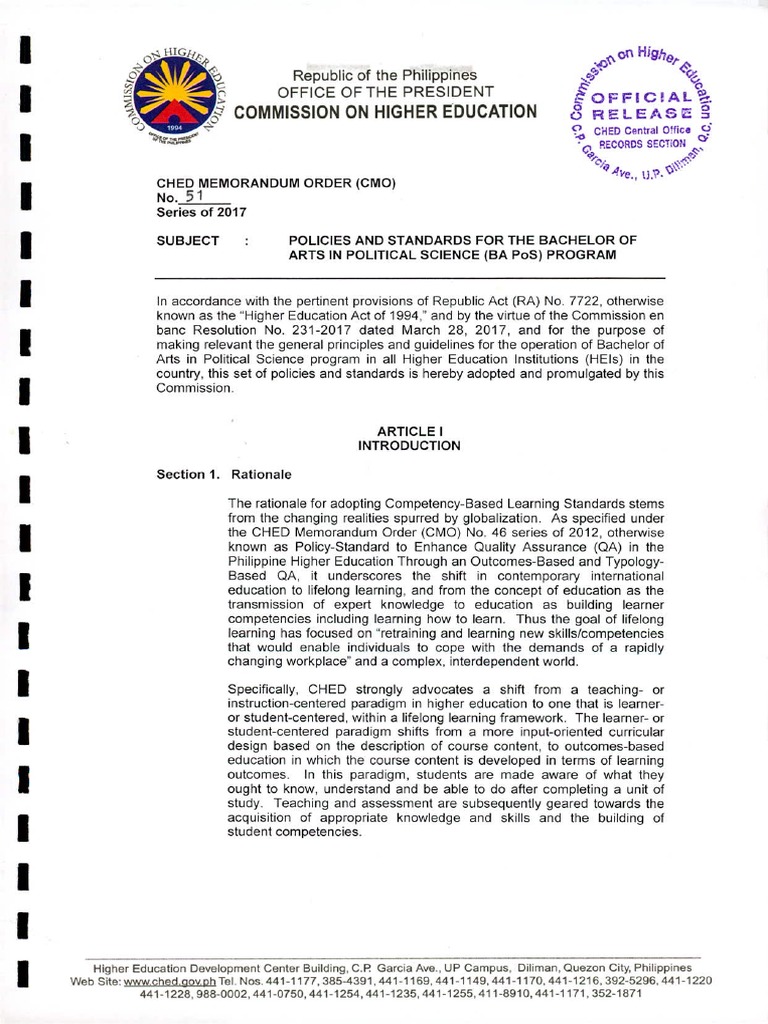 Cmo 51 series of 2017 psg on ba political science pdf
