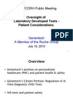 FDA/CDRH Public Meeting: Oversight of Laboratory Developed Tests - Patient Considerations
