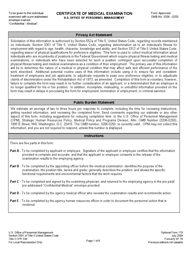 Federal Employee Medical Examination Form | PDF | Employment | Physical ...