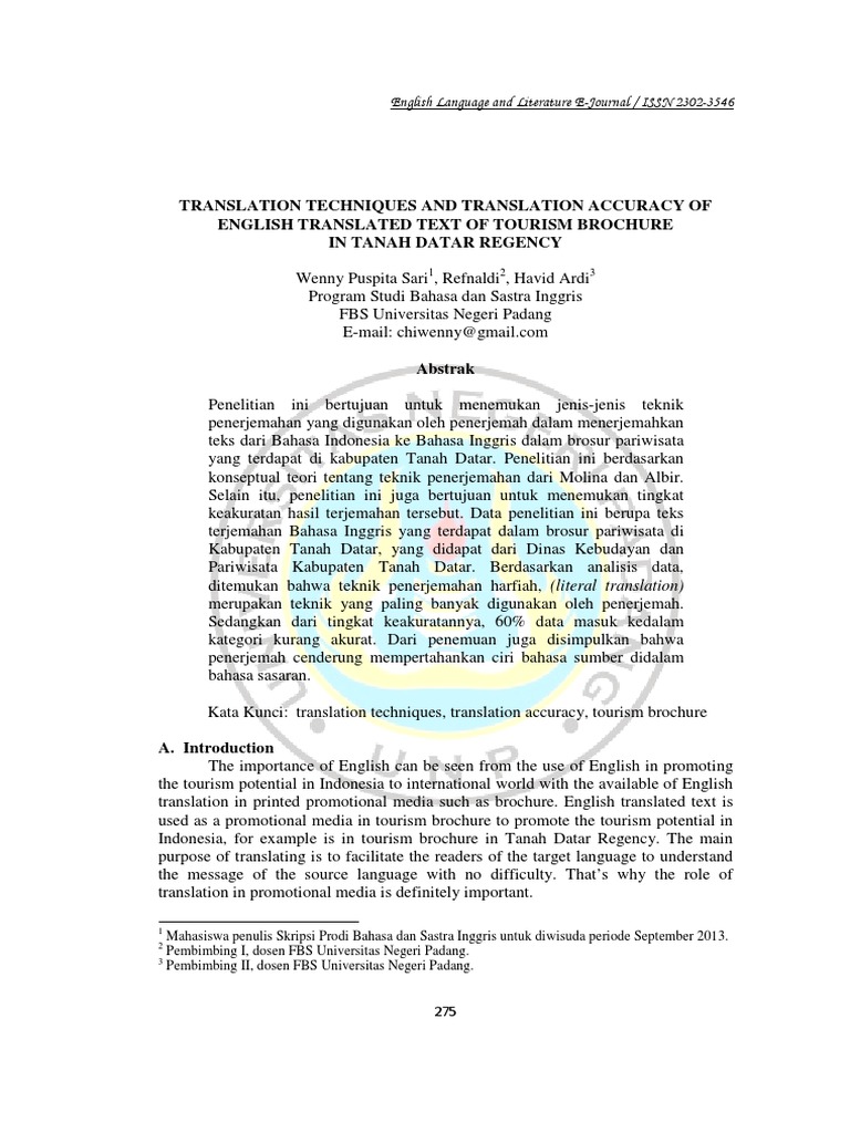 Translation Techniques and Translation Accuracy of | PDF | Terjemahan ...