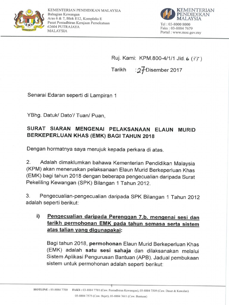 Surat Permohonan Elaun Pendidikan Khas  Contoh surat 