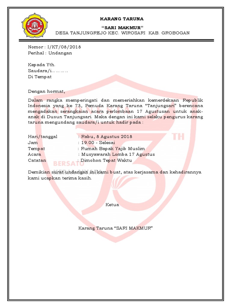 15 Contoh Surat Undangan Resmi Tidak Resmi Rapat