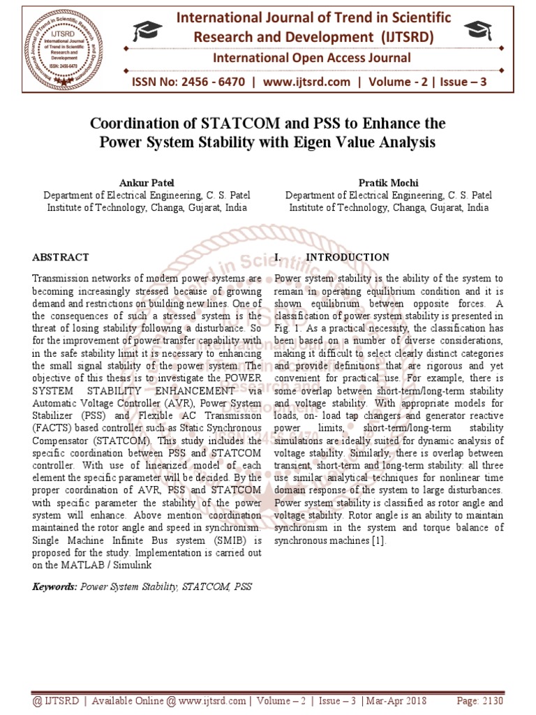 Coordination of STATCOM and PSS To Enhance The Power System Stability ...