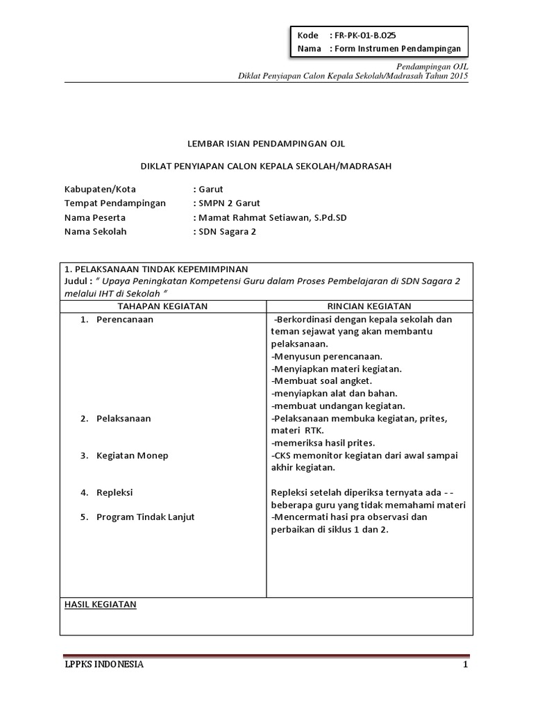 Contoh Rtk Diklat Calon Kepala Sekolah Kunci Soal